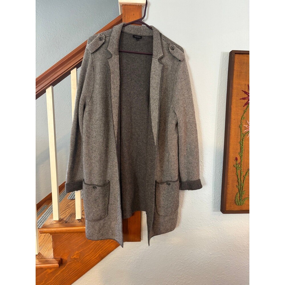 Talbots Knit Blazer Sweater Jacket Gray Wool Blend Cardigan Casual XL business
